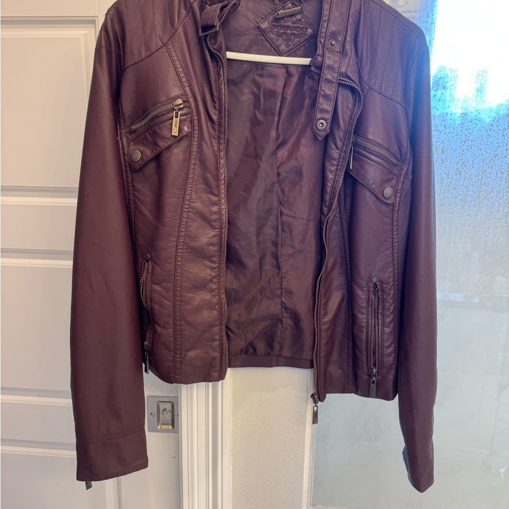 Women's deep maroon/garnet soft Leather (probably fake leather but soft) jacket